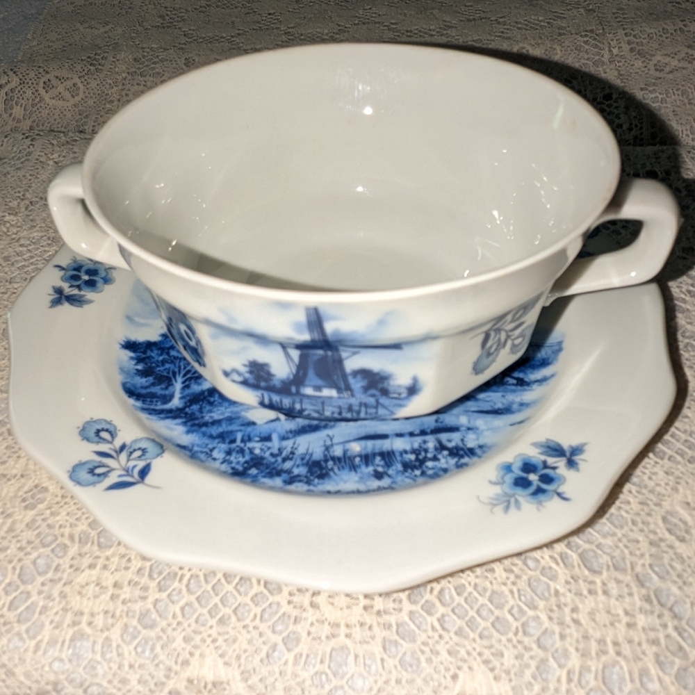 Delft Blauw two handles coffee cup and saucer.